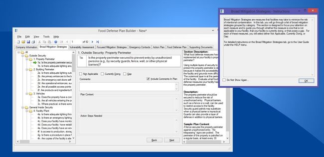screenshot of Food Safety Plan Builder, tab 2