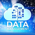 Icon of a data cloud with the words 'Data Management' superimposed